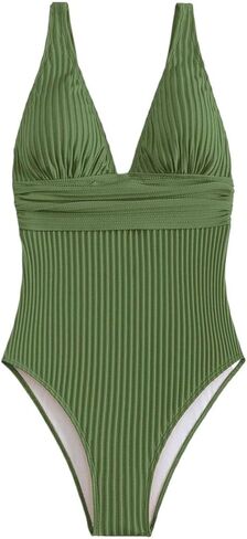 Womens Deep V-Neck Slimming Monokini Swimsuit - Full Coverage One-Piece Bikini for Summer Beach Fun in Saudi Arabia