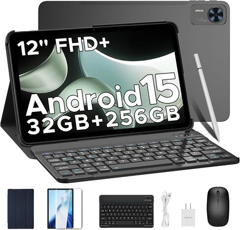 DOOGEE T36 تابلت 12 بوصة مع لوحة مفاتيح، Android 15 Tablet 32GB+256GB/2TB توسيع أقراص الألعاب ثماني النواة، 8800 مللي أمبير، شاشة لمس FHD+ مع فتحة لبطاقة sim، WiFi 5، كاميرا مزدوجة، BT5.0، Widevine L1، أسود in Kuwait