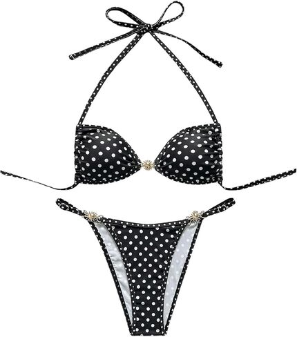 SHENHE Women's Thong Bikini Set Polka Dots Trianlge Halter Metal High Cut 2 Piece Swimsuits in Saudi Arabia