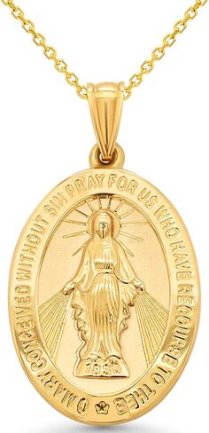 Jewelry America 14k Yellow Gold Oval Virgin Mary Miraculous Medallion Pendant Necklace in Saudi Arabia