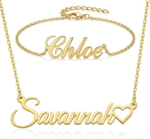 Personalized Name Necklace — 18K Gold Plated Nameplate, 14 Fonts, Includes Custom Icon, Gift for Girl/Women (Birthday, Mother’s Day). in Saudi Arabia