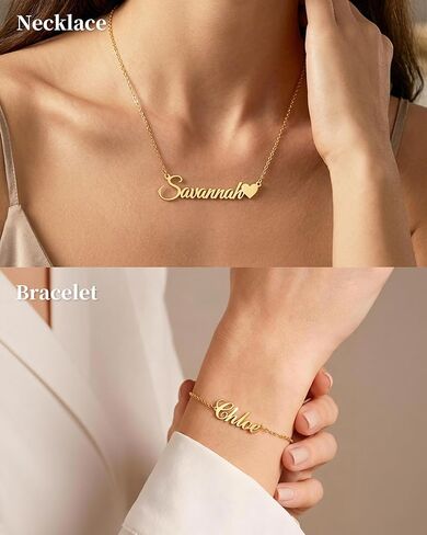 Personalized Name Necklace — 18K Gold Plated Nameplate, 14 Fonts, Includes Custom Icon, Gift for Girl/Women (Birthday, Mother’s Day). in Saudi Arabia