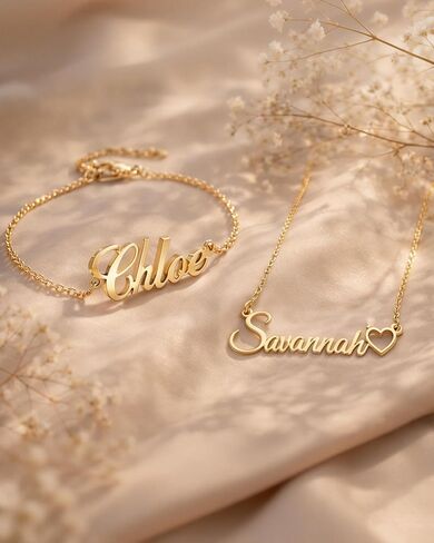 Personalized Name Necklace — 18K Gold Plated Nameplate, 14 Fonts, Includes Custom Icon, Gift for Girl/Women (Birthday, Mother’s Day). in Saudi Arabia