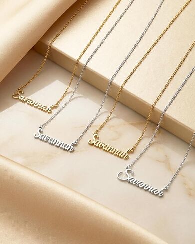 Personalized Name Necklace — 18K Gold Plated Nameplate, 14 Fonts, Includes Custom Icon, Gift for Girl/Women (Birthday, Mother’s Day). in Saudi Arabia
