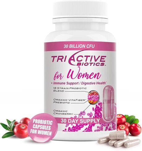 المكونات الحيوية الثلاثية النشطة للنساء - بروبيوتيك للنساء مع 18 سلالة، فيتافايبر عضوي بريبيوتيك وتوت بري لدعم الجهاز الهضمي، والدفاع المناعي، وصحة المسالك البولية والمهبلية - 30 كبسولة in Kuwait