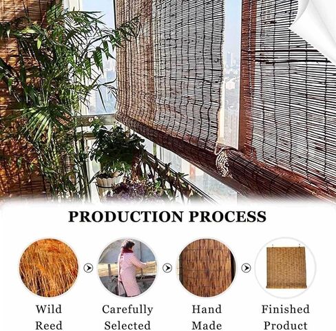 Patio Shades Roll Up Outdoor, Bamboo Blinds for Outdoor Patio, Thernal Insulated Shading Reed Blinds, Blackout Bamboo Shade, Privacy Screen, 24″ 30″ 34″ 36″ 39″ 43″ 48″ 51″ 55″ 70″ Width in Saudi Arabia