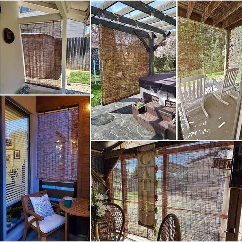Patio Shades Roll Up Outdoor, Bamboo Blinds for Outdoor Patio, Thernal Insulated Shading Reed Blinds, Blackout Bamboo Shade, Privacy Screen, 24″ 30″ 34″ 36″ 39″ 43″ 48″ 51″ 55″ 70″ Width in Saudi Arabia