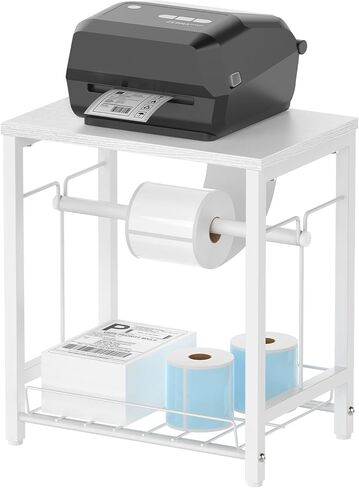 حامل ملصقات NANANARDOSO للطابعة الحرارية مع سلة، حامل ملصقات خشبي لطابعة ملصقات الشحن، حامل بكرة الملصقات للمنزل، المكتب الصغير، أبيض in Kuwait