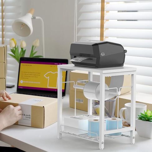 حامل ملصقات NANANARDOSO للطابعة الحرارية مع سلة، حامل ملصقات خشبي لطابعة ملصقات الشحن، حامل بكرة الملصقات للمنزل، المكتب الصغير، أبيض in Kuwait