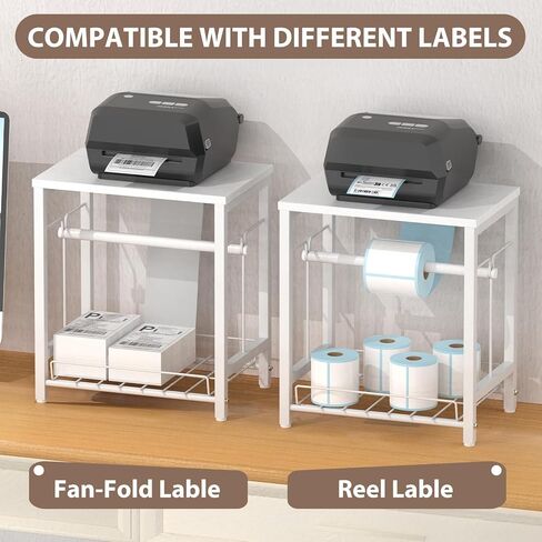 حامل ملصقات NANANARDOSO للطابعة الحرارية مع سلة، حامل ملصقات خشبي لطابعة ملصقات الشحن، حامل بكرة الملصقات للمنزل، المكتب الصغير، أبيض in Kuwait