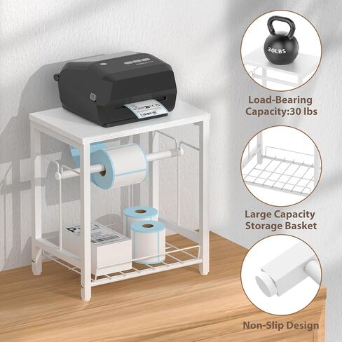 حامل ملصقات NANANARDOSO للطابعة الحرارية مع سلة، حامل ملصقات خشبي لطابعة ملصقات الشحن، حامل بكرة الملصقات للمنزل، المكتب الصغير، أبيض in Kuwait