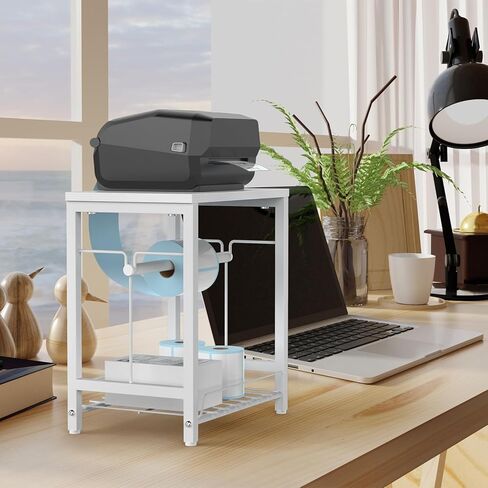 حامل ملصقات NANANARDOSO للطابعة الحرارية مع سلة، حامل ملصقات خشبي لطابعة ملصقات الشحن، حامل بكرة الملصقات للمنزل، المكتب الصغير، أبيض in Kuwait