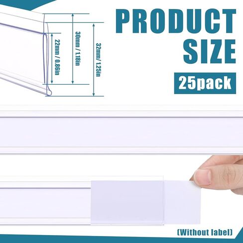 Fulmoon 25 Pack Shelf Label Strips Snap-in 1.25" H Angled Shelf Strip Price Tag Grippers Fits Standard Gondola Channel Clear Plastic Front/Clear Back Sign Holder for 48" Long in Kuwait