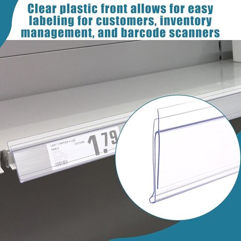 Fulmoon 25 Pack Shelf Label Strips Snap-in 1.25" H Angled Shelf Strip Price Tag Grippers Fits Standard Gondola Channel Clear Plastic Front/Clear Back Sign Holder for 48" Long in Kuwait
