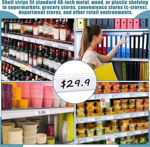 Fulmoon 25 Pack Shelf Label Strips Snap-in 1.25" H Angled Shelf Strip Price Tag Grippers Fits Standard Gondola Channel Clear Plastic Front/Clear Back Sign Holder for 48" Long in Kuwait