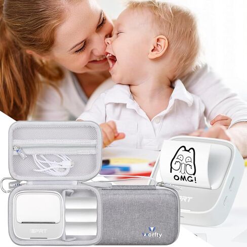 حافظة طابعة الملصقات لـ iDPRT S1/ S2/ for Anycash S1/ for Miouca CYBQ01 for/Memoking T02 آلة صنع الملصقات الصغيرة المحمولة مع جيب لورق الملصقات والكابل والحافظة فقط (رمادي) in Saudi Arabia