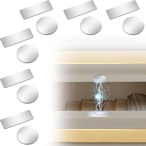 12 قطعة من مقابض الأبواب المغناطيسية (6 مستطيلة و6 دائرية)، مغناطيسات خزانة رفيعة للغاية للإغلاق، درج لاصق ومزالج خزانة، من الفولاذ المقاوم للصدأ سهل التركيب بشريط مزدوج الجوانب in Kuwait