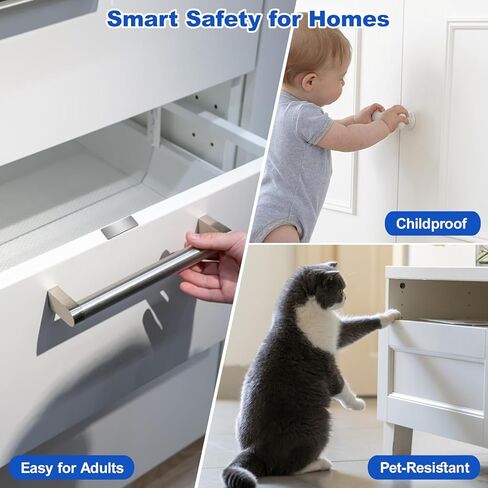 12 قطعة من مقابض الأبواب المغناطيسية (6 مستطيلة و6 دائرية)، مغناطيسات خزانة رفيعة للغاية للإغلاق، درج لاصق ومزالج خزانة، من الفولاذ المقاوم للصدأ سهل التركيب بشريط مزدوج الجوانب in Kuwait