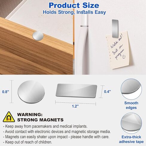 12 قطعة من مقابض الأبواب المغناطيسية (6 مستطيلة و6 دائرية)، مغناطيسات خزانة رفيعة للغاية للإغلاق، درج لاصق ومزالج خزانة، من الفولاذ المقاوم للصدأ سهل التركيب بشريط مزدوج الجوانب in Kuwait