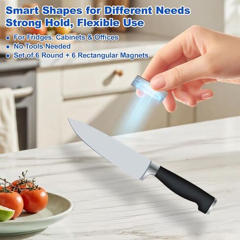 12 قطعة من مقابض الأبواب المغناطيسية (6 مستطيلة و6 دائرية)، مغناطيسات خزانة رفيعة للغاية للإغلاق، درج لاصق ومزالج خزانة، من الفولاذ المقاوم للصدأ سهل التركيب بشريط مزدوج الجوانب in Kuwait