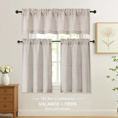 ستائر المطبخ بطول 91.44 سم - ستائر صغيرة من الكتان الصناعي المرشحة للضوء لنصف نافذة، ستائر قصيرة بجيب قضيب للطابق السفلي للحمام، لوحتان، لون الكتان، 30 عرض × 36 طول in Kuwait