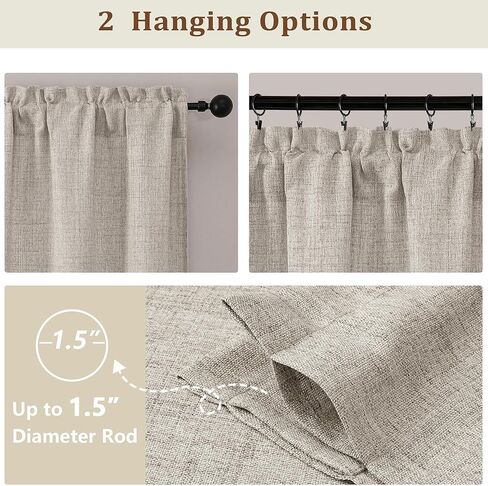 ستائر المطبخ بطول 91.44 سم - ستائر صغيرة من الكتان الصناعي المرشحة للضوء لنصف نافذة، ستائر قصيرة بجيب قضيب للطابق السفلي للحمام، لوحتان، لون الكتان، 30 عرض × 36 طول in Kuwait