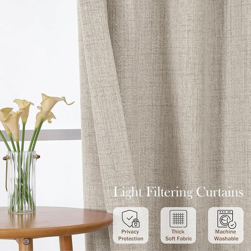 ستائر المطبخ بطول 91.44 سم - ستائر صغيرة من الكتان الصناعي المرشحة للضوء لنصف نافذة، ستائر قصيرة بجيب قضيب للطابق السفلي للحمام، لوحتان، لون الكتان، 30 عرض × 36 طول in Kuwait