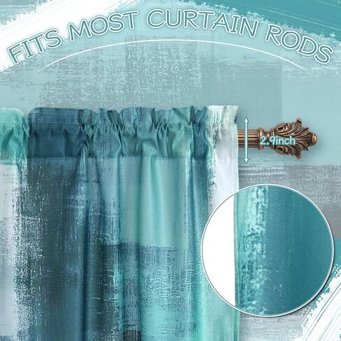 3 Pcs Abstract Kitchen Window Curtains Valance and Tier Set Decor Teal Turquoise Grey Modern Rod Pocket Short Tier Curtain Graffiti Artwork Valance for Cafe Kitchen Home Decoration in Saudi Arabia