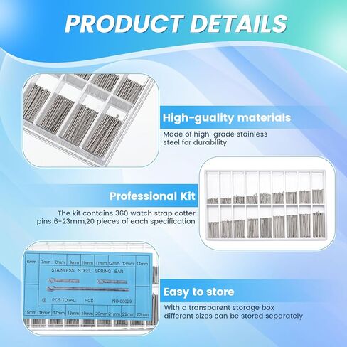 Larrel 360PCS Watch Band Link Cotter Pin, 6-23mm Watch Link Cotter Pin, Metal Cotter-Pins for Watchband Repair in Saudi Arabia