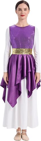 AFAVOM Sequin Praise Dance Overlays Tunics for Women Liturgical Worship Praise Dance Dress Costume with Belt (No White Dress) in Saudi Arabia