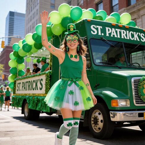 8 Pieces St. Patrick's Day Costume for Women,Green Tutu Skirts Green Top Hat Headband Shamrock Earrings Leprechaun Costume Striped Socks St. Patricks Day Party Favour in Saudi Arabia
