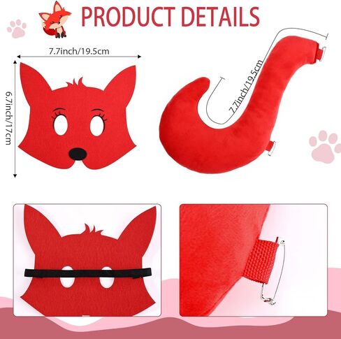 4Pcs Red Fox Costume Accessory Set Includes Fox Mask Tail Blue Gloves Socks for World Book Day Fancy Dress Party Supplies in Saudi Arabia