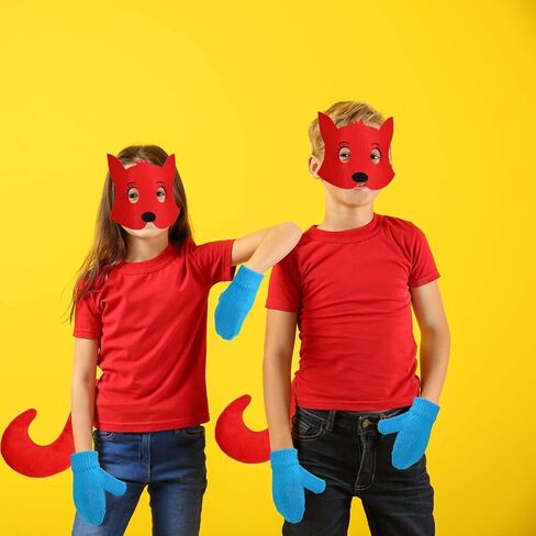 4Pcs Red Fox Costume Accessory Set Includes Fox Mask Tail Blue Gloves Socks for World Book Day Fancy Dress Party Supplies in Saudi Arabia