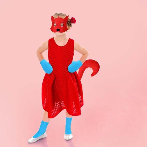 4Pcs Red Fox Costume Accessory Set Includes Fox Mask Tail Blue Gloves Socks for World Book Day Fancy Dress Party Supplies in Saudi Arabia