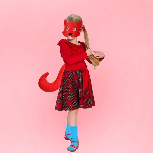 4Pcs Red Fox Costume Accessory Set Includes Fox Mask Tail Blue Gloves Socks for World Book Day Fancy Dress Party Supplies in Saudi Arabia