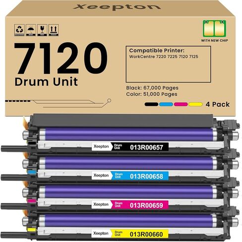 وحدة تصوير WorkCentre 7120 (مع شريحة) مُعاد تصنيعها لـ Xerox 7120 013R00657 013R00658 013R00659 013R00660 خرطوشة طبلة لـ WorkCentre 7220 7225 7120 7125 حبر الطابعة، 4 عبوات وحدة طبلة 7120 عدة in Kuwait