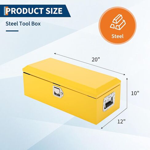Powder-Coated Black Steel Truck Bed Tool Box - Heavy Duty Diamond Plate Storage Chest with Side Handles & Lock - Durable Metal Toolbox for Pickup, Trailer, RV, Mechanic Workshop - 20×12×9.6 in, Yellow in Saudi Arabia