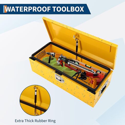 Powder-Coated Black Steel Truck Bed Tool Box - Heavy Duty Diamond Plate Storage Chest with Side Handles & Lock - Durable Metal Toolbox for Pickup, Trailer, RV, Mechanic Workshop - 20×12×9.6 in, Yellow in Saudi Arabia