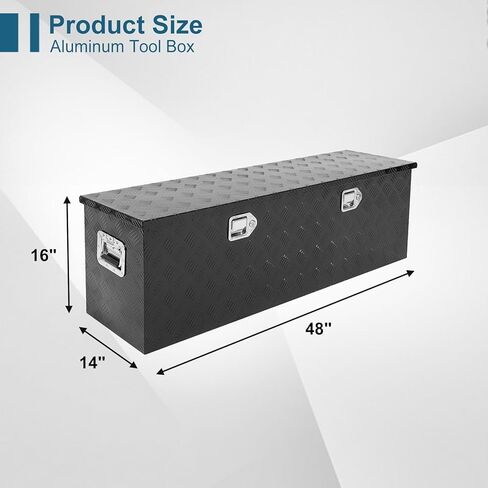 صندوق أدوات الشاحنة 48 × 14 × 16 بوصة من الألومنيوم الأسود 5 بار مداس السيارة في الهواء الطلق صندوق أدوات التقاط المقطورة، منظم تخزين RV، منظم صندوق سرير الشاحنة مع مزلاج قفل مع مفاتيح in Kuwait