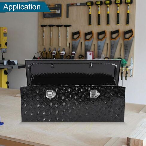 صندوق أدوات الشاحنة 48 × 14 × 16 بوصة من الألومنيوم الأسود 5 بار مداس السيارة في الهواء الطلق صندوق أدوات التقاط المقطورة، منظم تخزين RV، منظم صندوق سرير الشاحنة مع مزلاج قفل مع مفاتيح in Kuwait