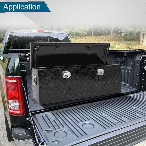 صندوق أدوات الشاحنة 48 × 14 × 16 بوصة من الألومنيوم الأسود 5 بار مداس السيارة في الهواء الطلق صندوق أدوات التقاط المقطورة، منظم تخزين RV، منظم صندوق سرير الشاحنة مع مزلاج قفل مع مفاتيح in Kuwait