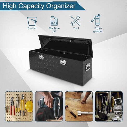 صندوق أدوات الشاحنة 48 × 14 × 16 بوصة من الألومنيوم الأسود 5 بار مداس السيارة في الهواء الطلق صندوق أدوات التقاط المقطورة، منظم تخزين RV، منظم صندوق سرير الشاحنة مع مزلاج قفل مع مفاتيح in Kuwait