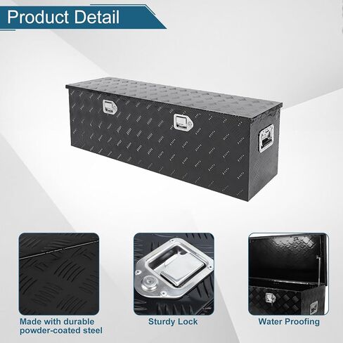 صندوق أدوات الشاحنة 48 × 14 × 16 بوصة من الألومنيوم الأسود 5 بار مداس السيارة في الهواء الطلق صندوق أدوات التقاط المقطورة، منظم تخزين RV، منظم صندوق سرير الشاحنة مع مزلاج قفل مع مفاتيح in Kuwait