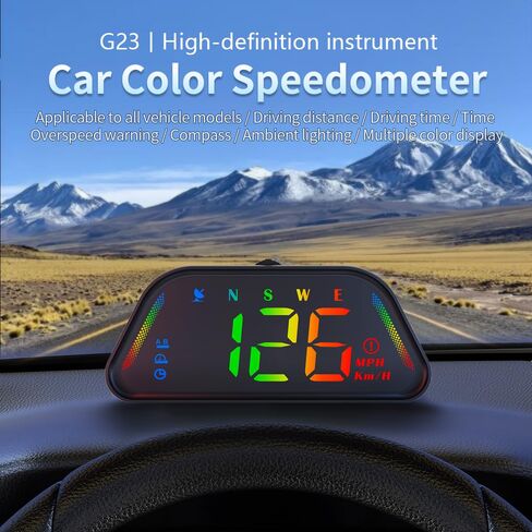 عداد السرعة العالمي للسيارة HUD GPS - شاشة G23 Heads Up، عداد السرعة الرقمي MPH، عرض في الوقت الحقيقي مع إنذار السرعة الزائدة وتنبيه القيادة بالتعب، التوصيل والتشغيل USB، السطوع التلقائي لجميع المركبات in Kuwait
