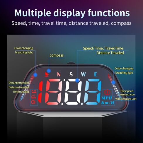 عداد السرعة العالمي للسيارة HUD GPS - شاشة G23 Heads Up، عداد السرعة الرقمي MPH، عرض في الوقت الحقيقي مع إنذار السرعة الزائدة وتنبيه القيادة بالتعب، التوصيل والتشغيل USB، السطوع التلقائي لجميع المركبات in Kuwait
