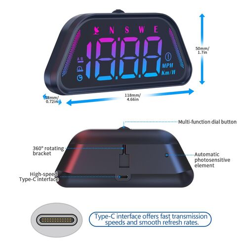 عداد السرعة العالمي للسيارة HUD GPS - شاشة G23 Heads Up، عداد السرعة الرقمي MPH، عرض في الوقت الحقيقي مع إنذار السرعة الزائدة وتنبيه القيادة بالتعب، التوصيل والتشغيل USB، السطوع التلقائي لجميع المركبات in Kuwait