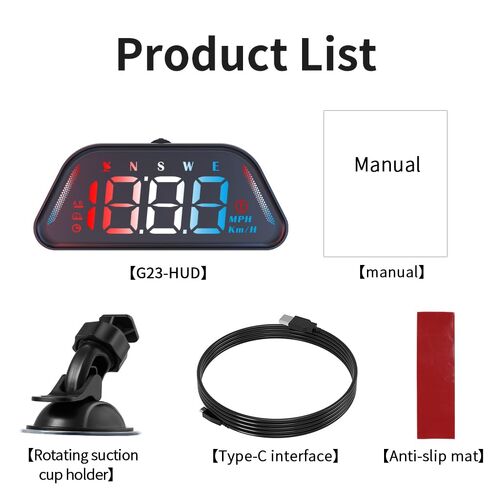 عداد السرعة العالمي للسيارة HUD GPS - شاشة G23 Heads Up، عداد السرعة الرقمي MPH، عرض في الوقت الحقيقي مع إنذار السرعة الزائدة وتنبيه القيادة بالتعب، التوصيل والتشغيل USB، السطوع التلقائي لجميع المركبات in Kuwait