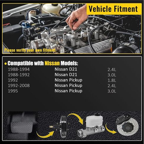 معزز فرامل الطاقة الفراغية 53-2555 متوافق مع Nissan D21 1988-1994 بيك اب 1992-2008 4721013G11 4721092G02 بدون أسطوانة رئيسية in Kuwait