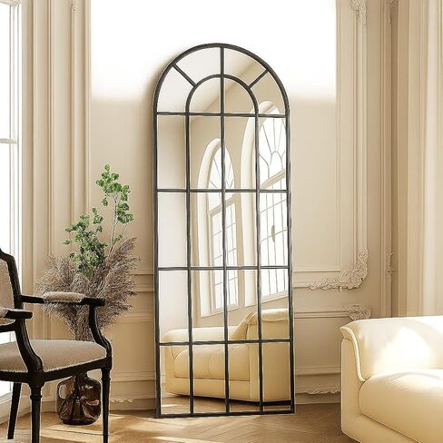 BEAUTYPEAK Windowpane مرآة كاملة الطول، مرآة مثبتة على الحائط مقاس 69 بوصة × 25 بوصة مع إطار معدني، ديكور مصمم على شكل شبكة المزرعة للمدخل، غرفة المعيشة، ديكور المنزل، أسود in Kuwait