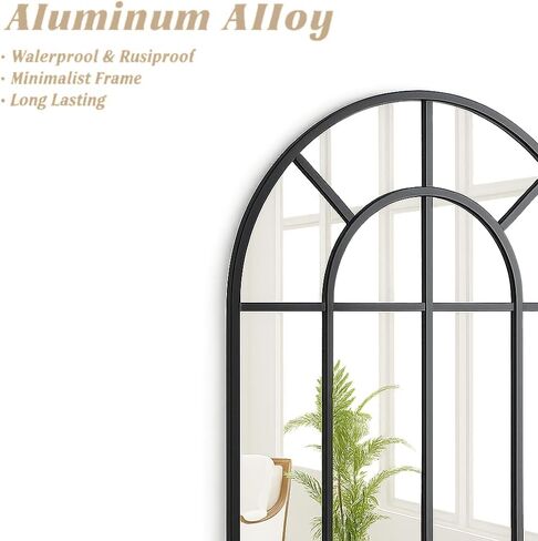 BEAUTYPEAK Windowpane مرآة كاملة الطول، مرآة مثبتة على الحائط مقاس 69 بوصة × 25 بوصة مع إطار معدني، ديكور مصمم على شكل شبكة المزرعة للمدخل، غرفة المعيشة، ديكور المنزل، أسود in Kuwait